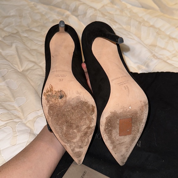 Giorgio Armani Tuxedo Button Suede Heels - Picture 5 of 6